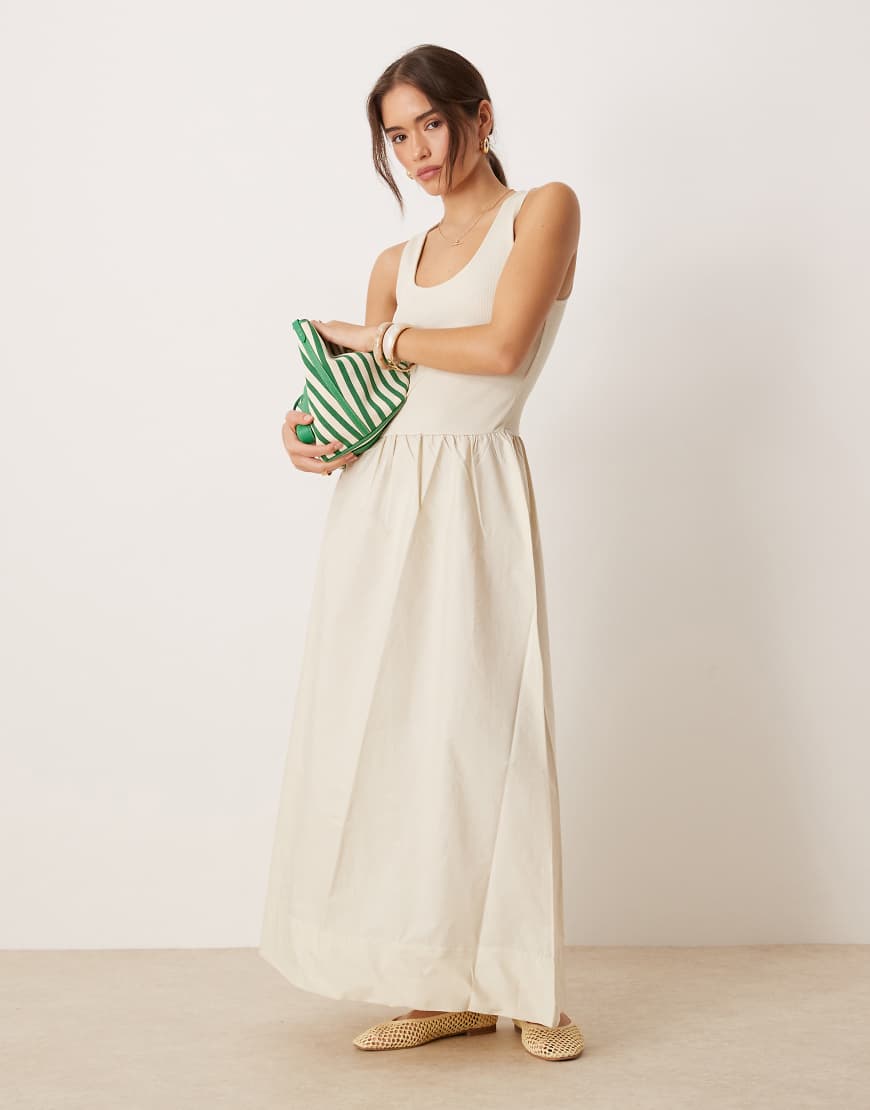 Mango - Maxikleid aus Baumwolle in Ecru mit tiefer Taille-Neutral von Mango