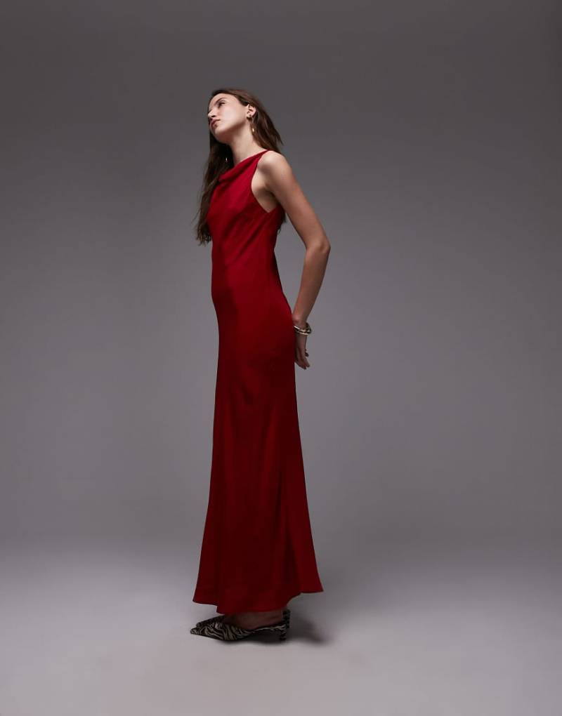 Mango - Maxikleid aus Satin in Rot mit drapiertem Ausschnitt von Mango