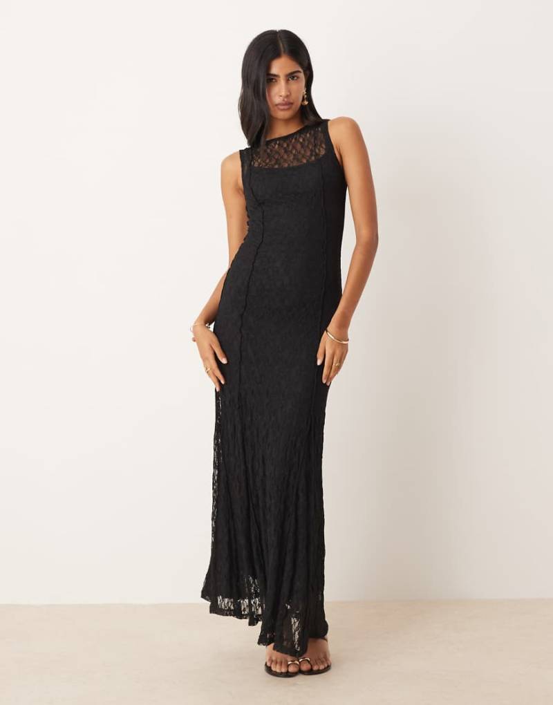Mango - Maxikleid aus Spitze in Schwarz mit U-Boot-Ausschnitt von Mango