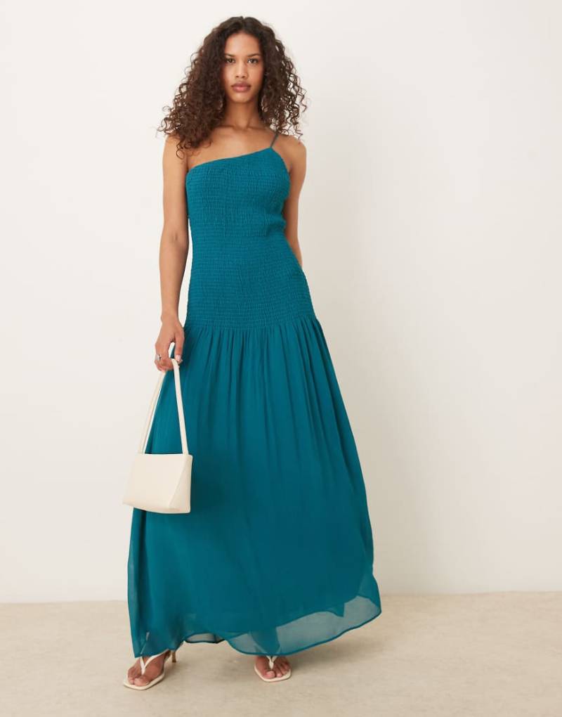 Mango - Maxikleid in Blau mit One-Shoulder-Träger und tiefer Taille von Mango