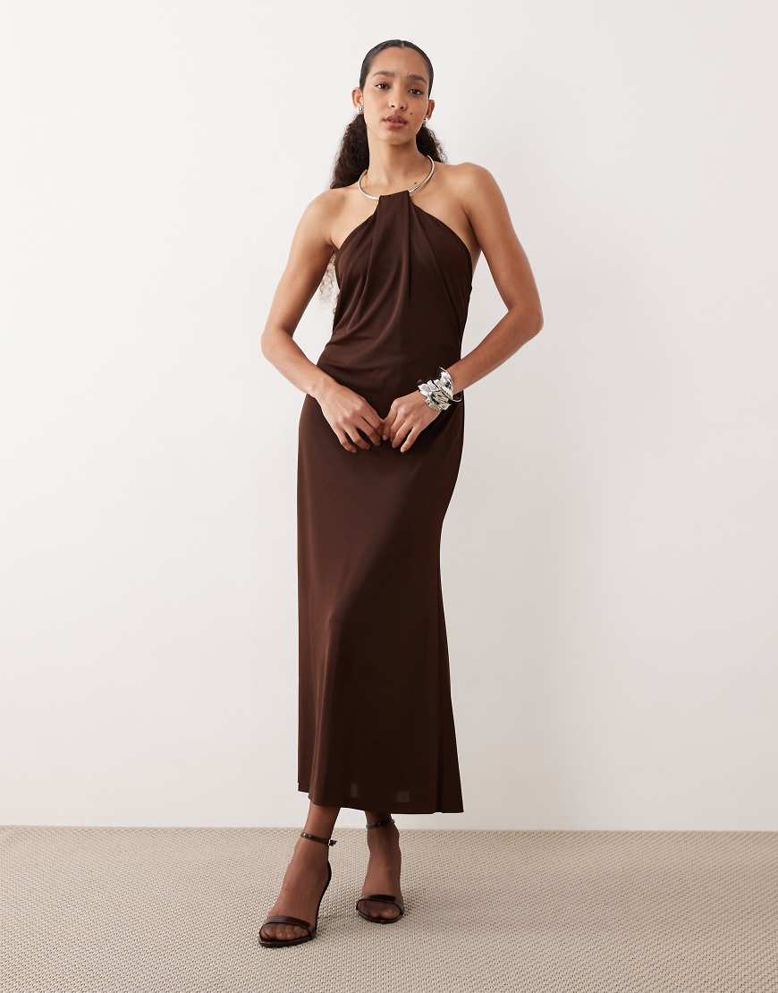 Mango - Maxikleid in Braun mit Ringdetail-Brown von Mango