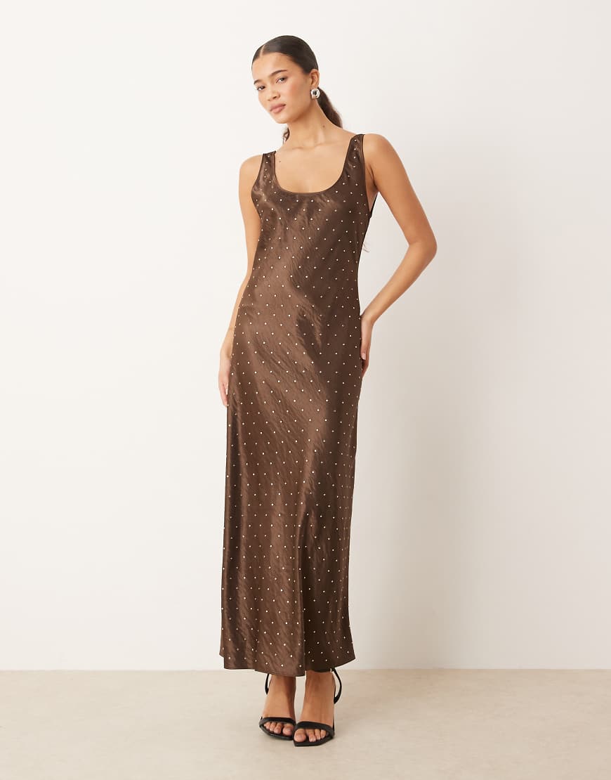 Mango - Maxikleid in Schokobraun mit Racer-Design und Verzierung-Brown von Mango