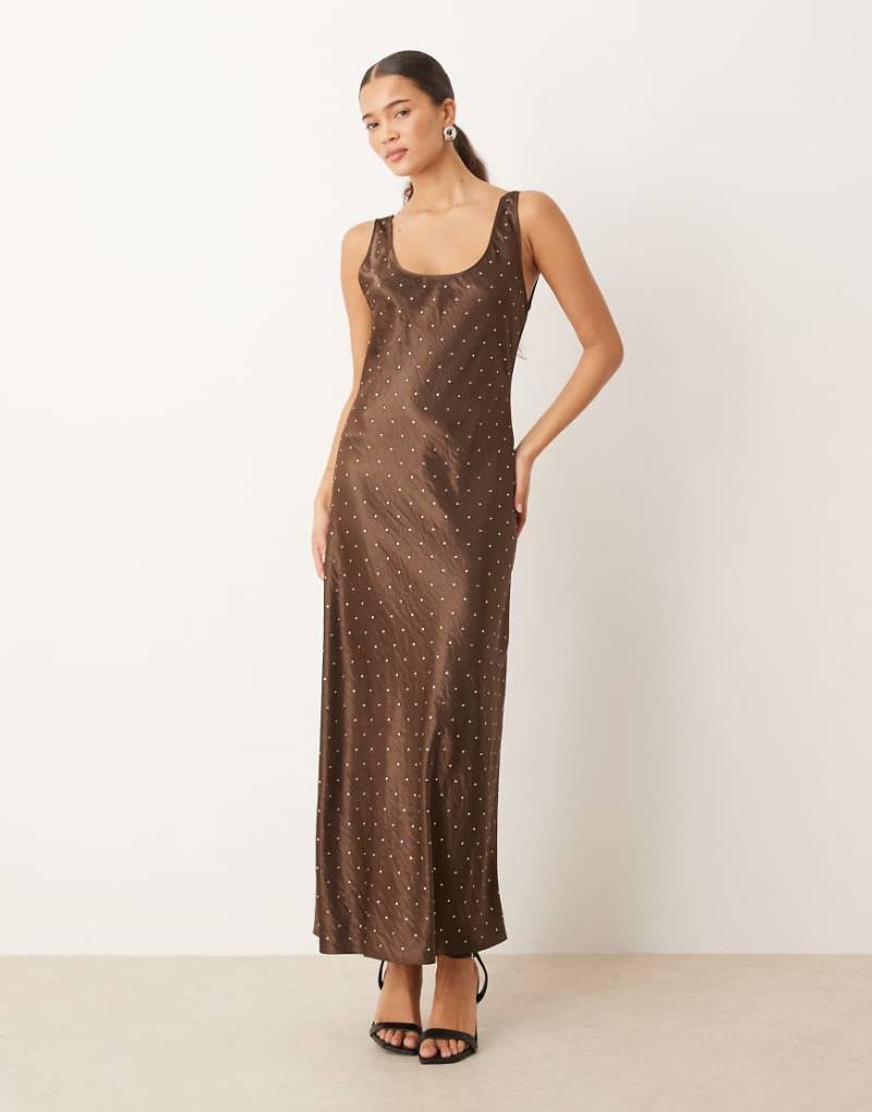 Mango - Maxikleid in Schokobraun mit Racer-Design und Verzierung-Brown von Mango