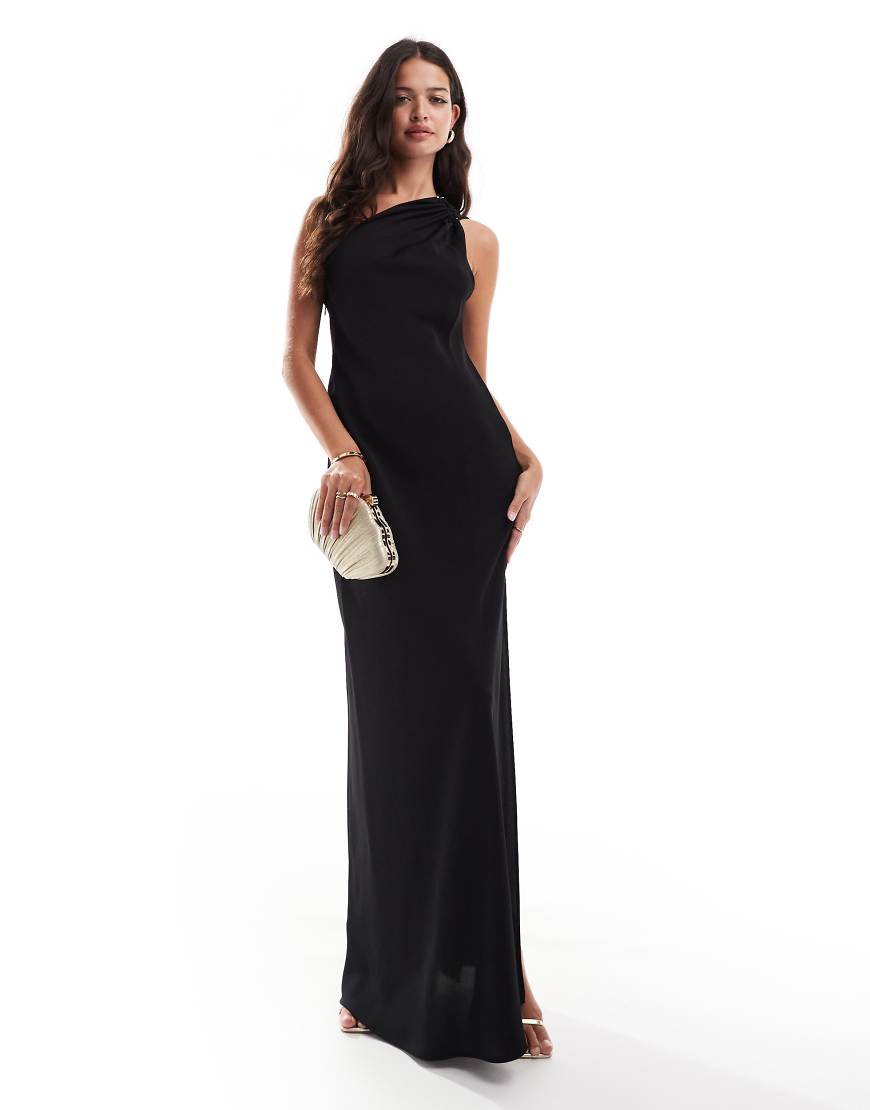 Mango - Maxikleid in Schwarz mit One-Shoulder-Träger und Seitenschlitz von Mango