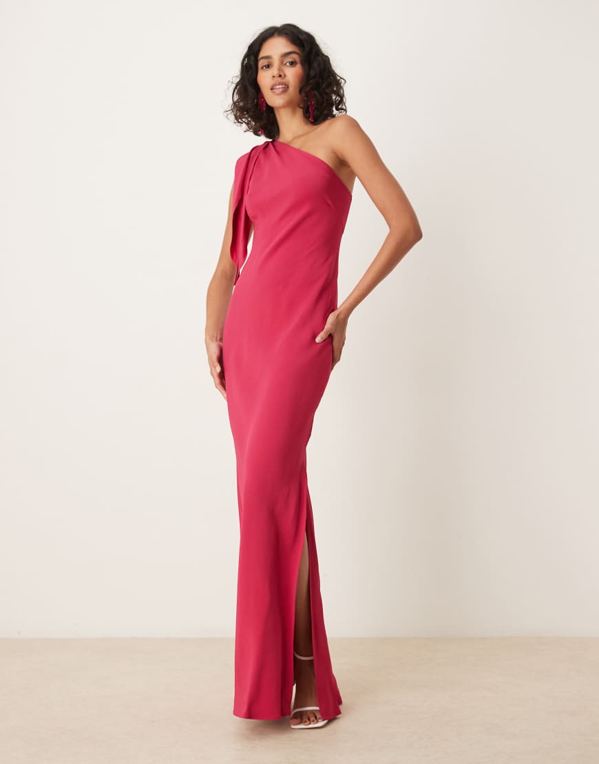 Mango - Maxikleid in leuchtendem Rosa mit One-Shoulder-Träger und Bindedetail von Mango