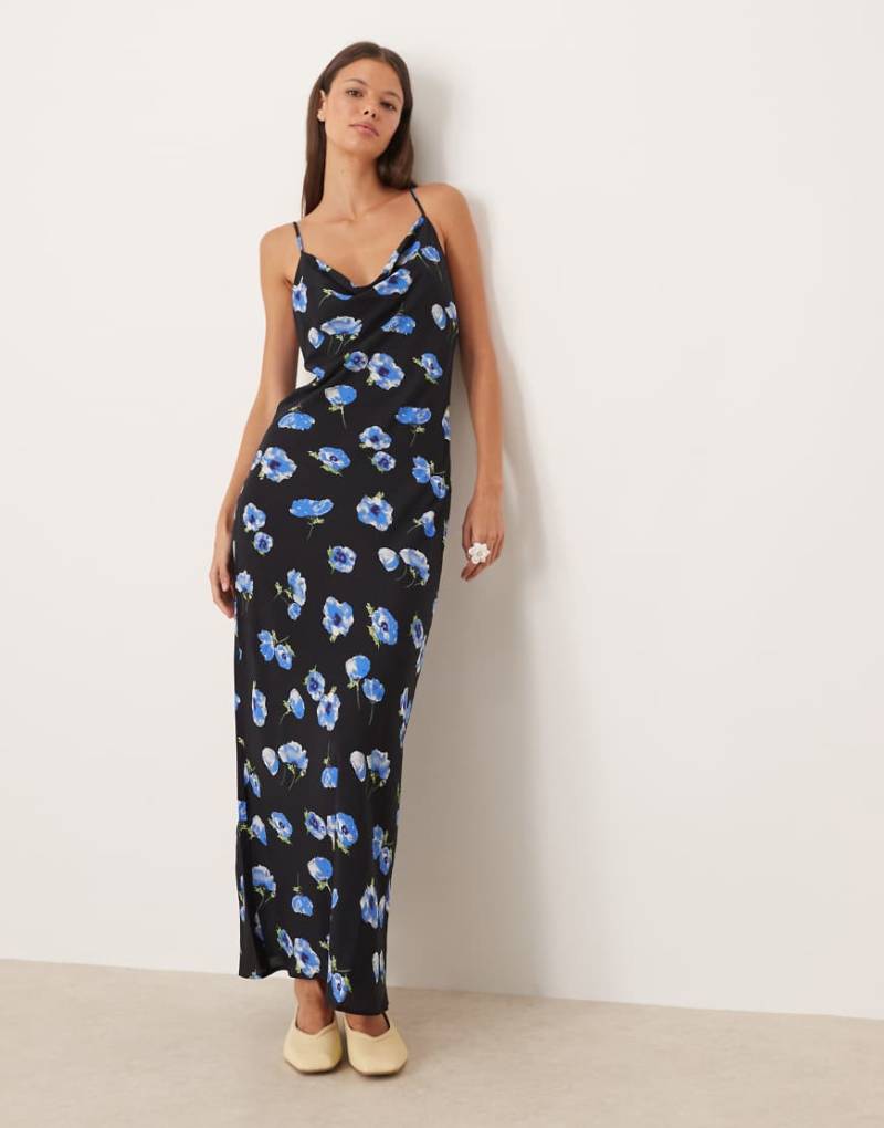 Mango - Maxikleid mit Wasserfallausschnitt und Blumenprint-Schwarz von Mango