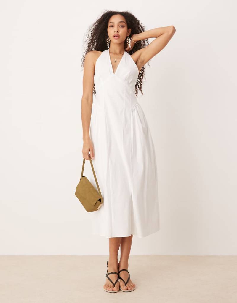 Mango - Midaxi-Kleid aus Baumwolle in Weiß mit Neckholder-Träger und abfallender Taille von Mango