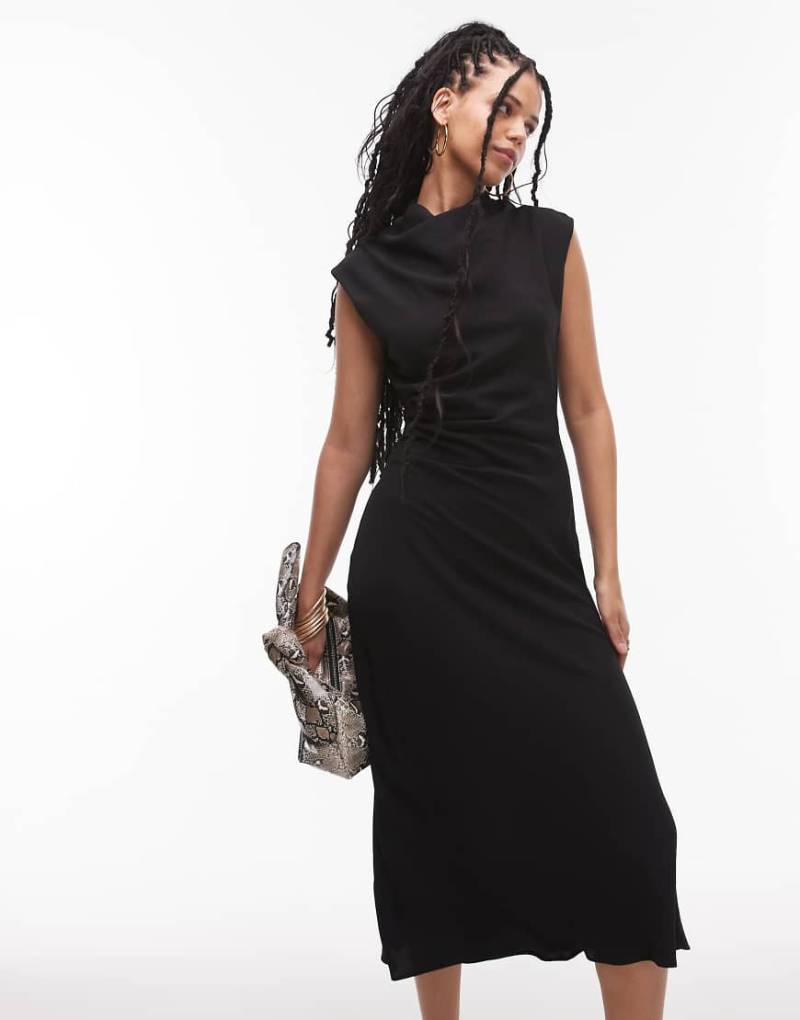 Mango - Midaxi-Kleid in Schwarz mit Raffung an der Taille von Mango