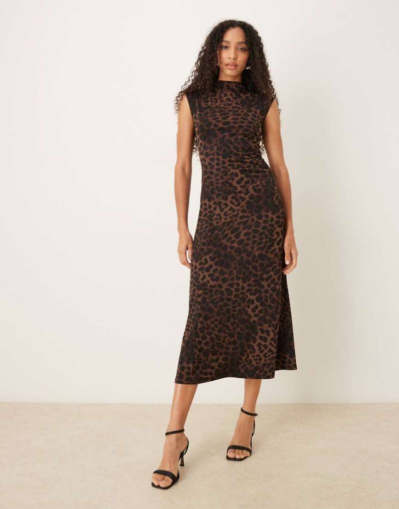 Mango - Midaxi-Kleid mit Kappärmeln und Leopardenmuster-Brown von Mango