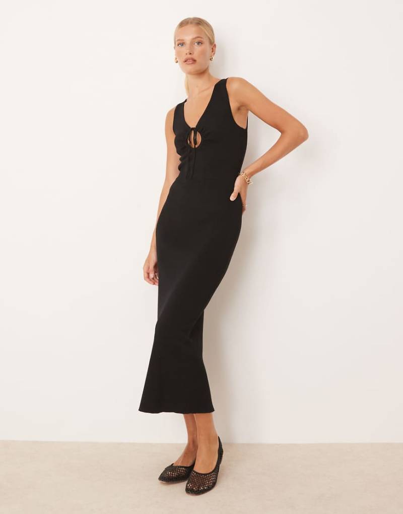 Mango - Midi-Freizeitkleid aus Kompaktstrick in Schwarz mit Bindedetail von Mango
