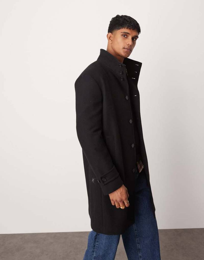 Mango - Midi-Mantel aus Wolle in Schwarz mit geknöpftem Kragen von Mango