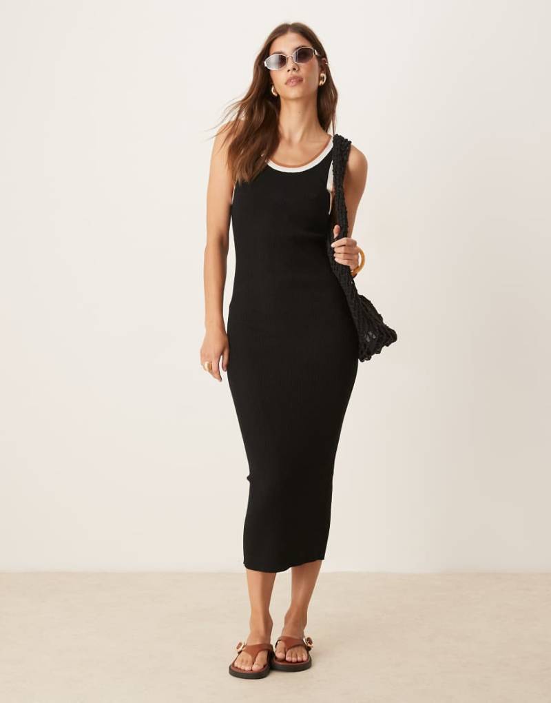 Mango - Midikleid aus kompaktem Strick in Schwarz mit kontrastierenden Streifen von Mango