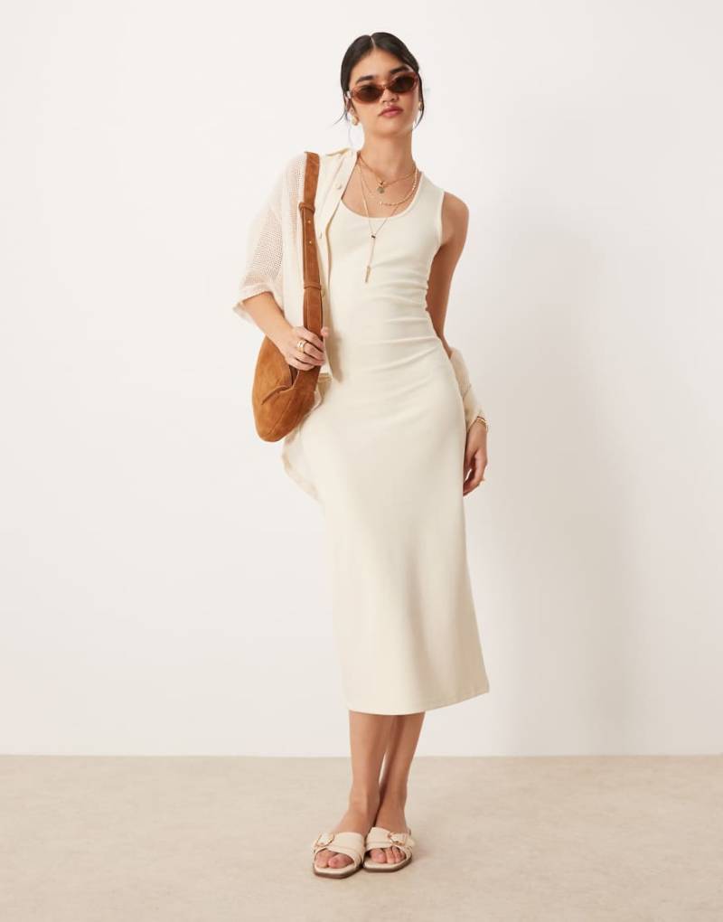 Mango - Midikleid aus kompaktem Strickstoff in Buttermilchgelb mit U-Ausschnitt von Mango