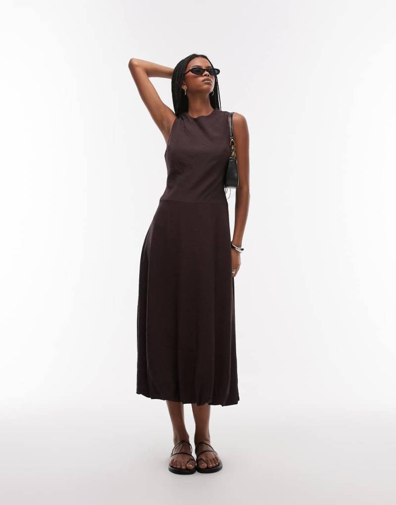 Mango - Midikleid in Schokobraun mit leichtem Ballonsaum von Mango