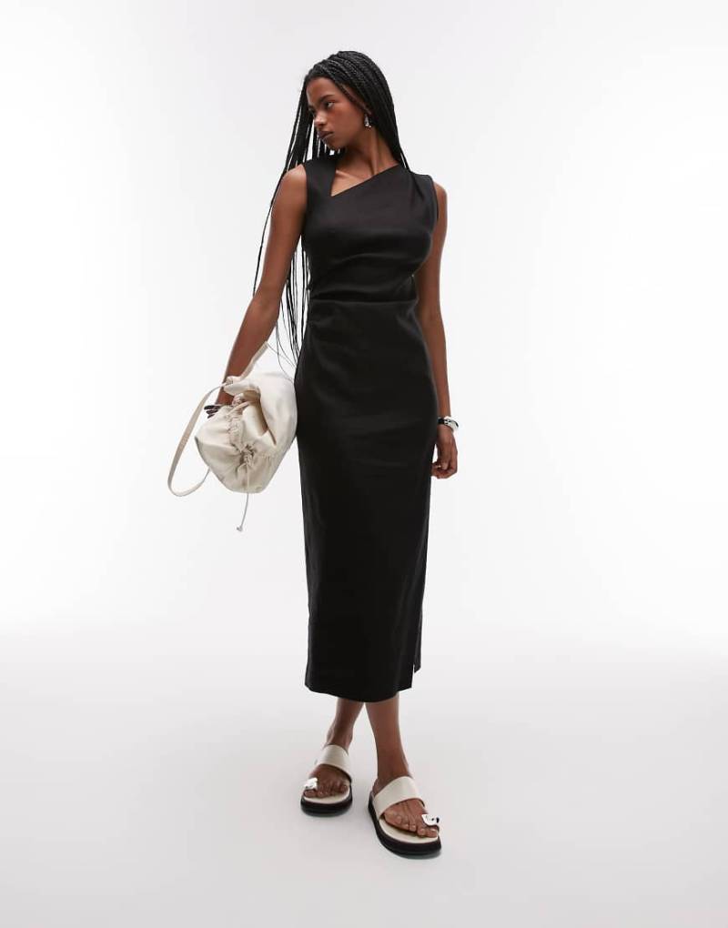Mango - Midikleid in Schwarz mit Cut-out- Schulterdetail von Mango