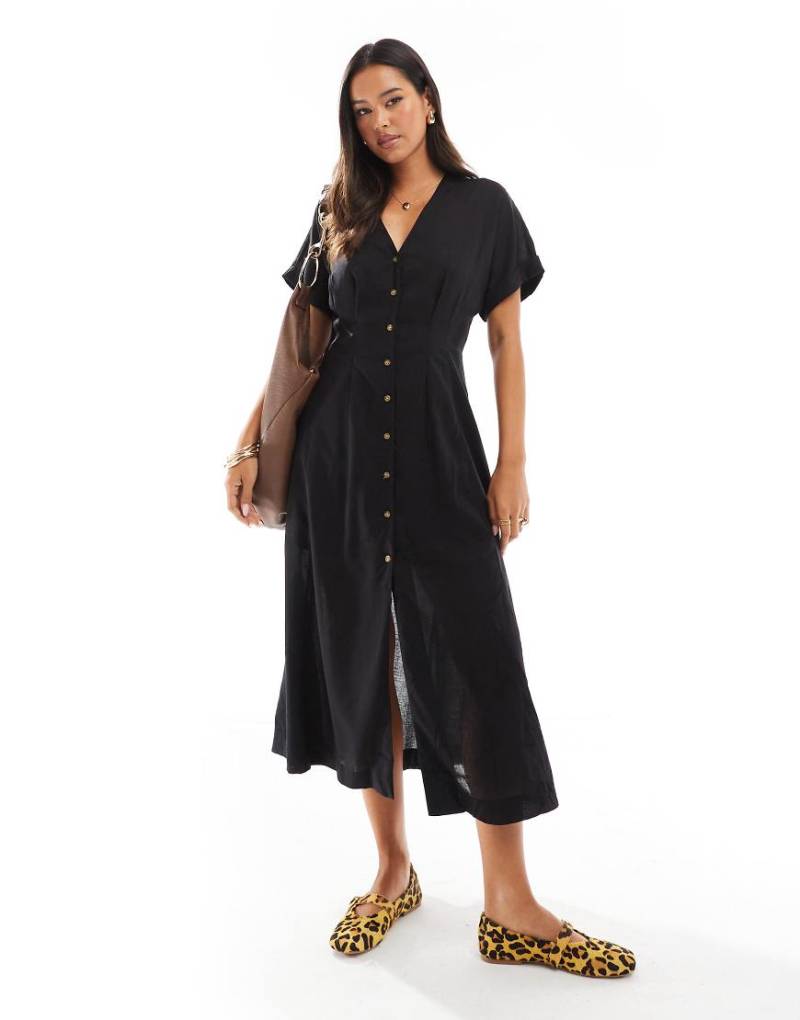 Mango - Midikleid in Schwarz mit Knöpfen vorne von Mango