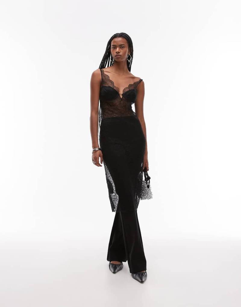 Mango - Midikleid in Schwarz mit Spitzen-Overlay von Mango