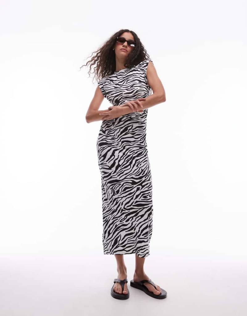 Mango - Midikleid in Weiß mit Zebramuster und Kappärmeln von Mango