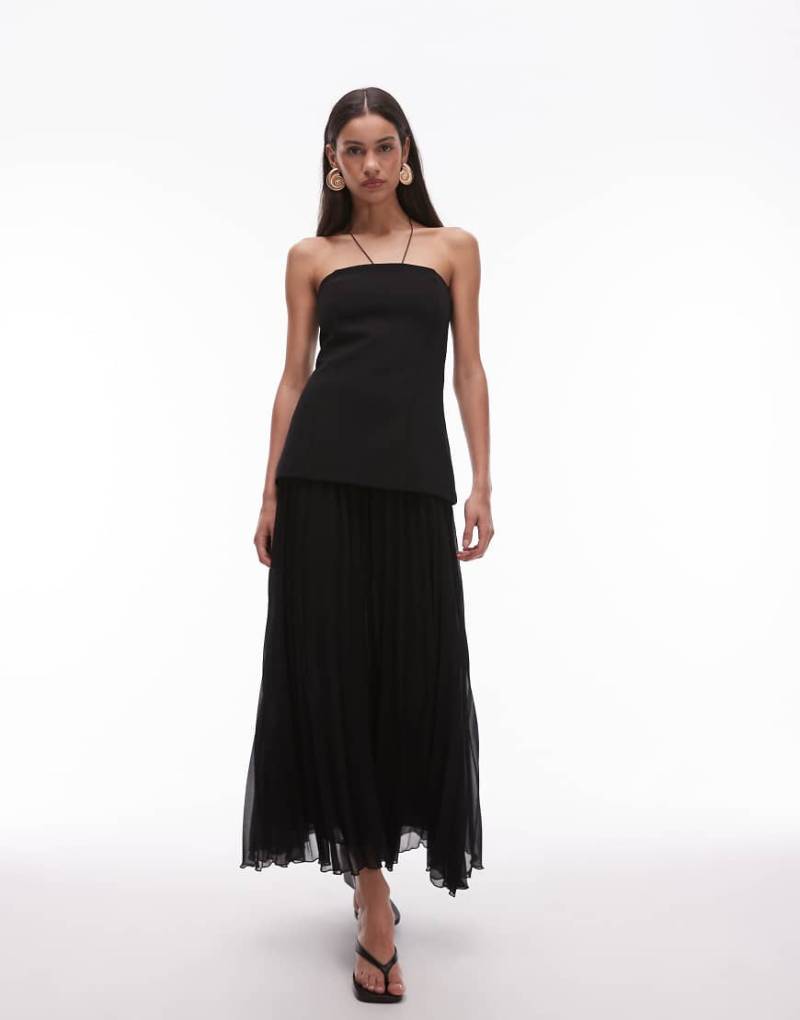 Mango - Midikleid mit Chiffonrock mit Falten in Schwarz von Mango