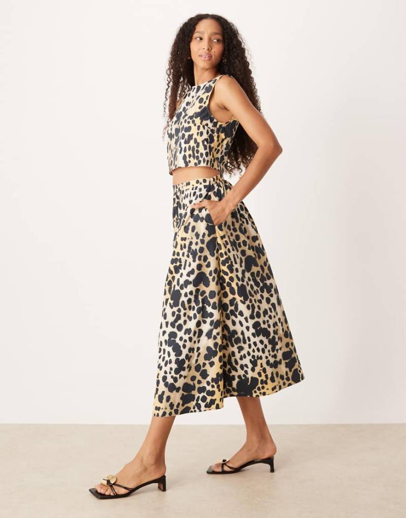 Mango - Midirock in A-Linie mit Leopardenmuster, Kombiteil-Braun von Mango
