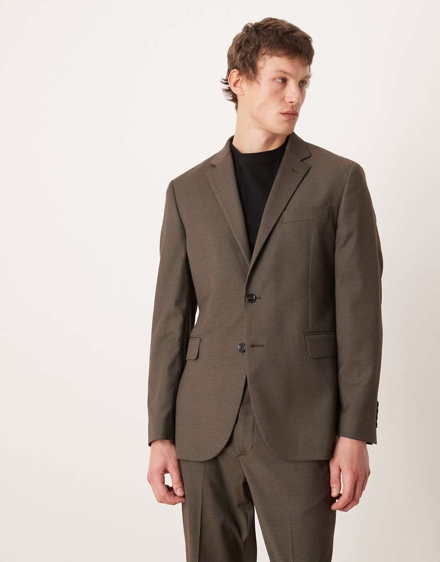 Mango - Milan - Eleganter Slim-Fit-Blazer in kariertem Braun, Kombiteil-Brown von Mango