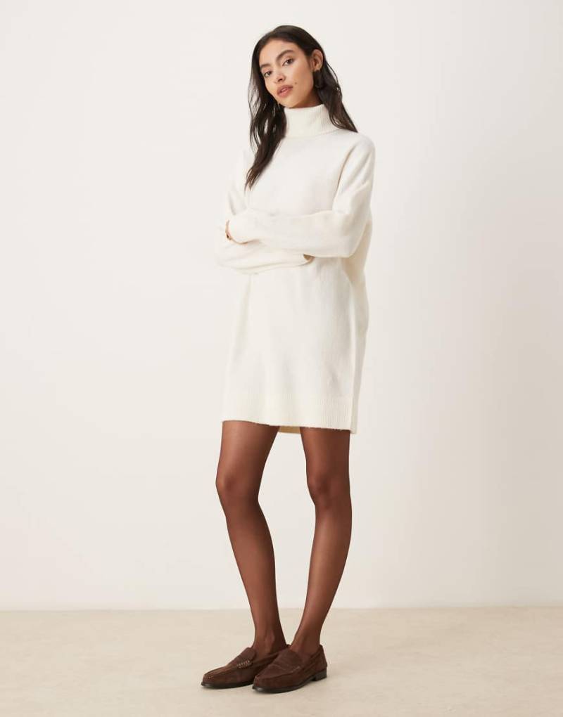 Mango - Mini-Strickkleid aus Wollmix in Cremeweiß mit Rollkragen-Neutral von Mango