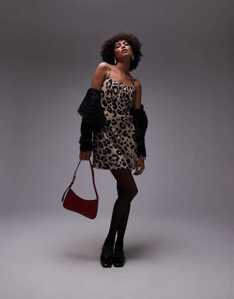 Mango - Mini-Trägerkleid in Braun mit Leopardenmuster von Mango