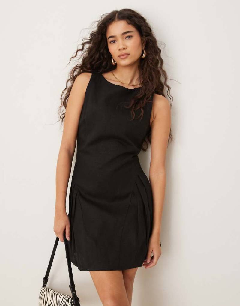 Mango - Minikleid aus Leinenmix in Schwarz mit tiefer Taille von Mango