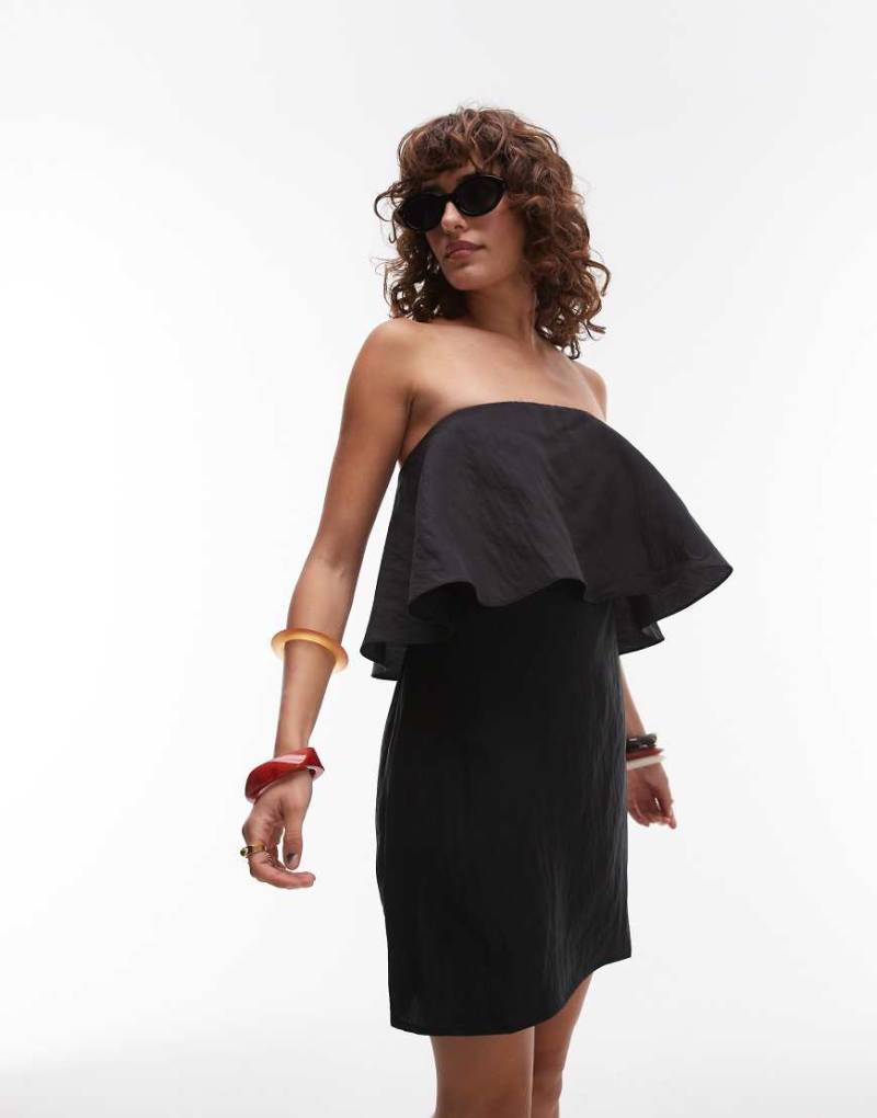 Mango - Minikleid in Schwarz mit Rüschen-Overlay und abnehmbaren Trägern von Mango