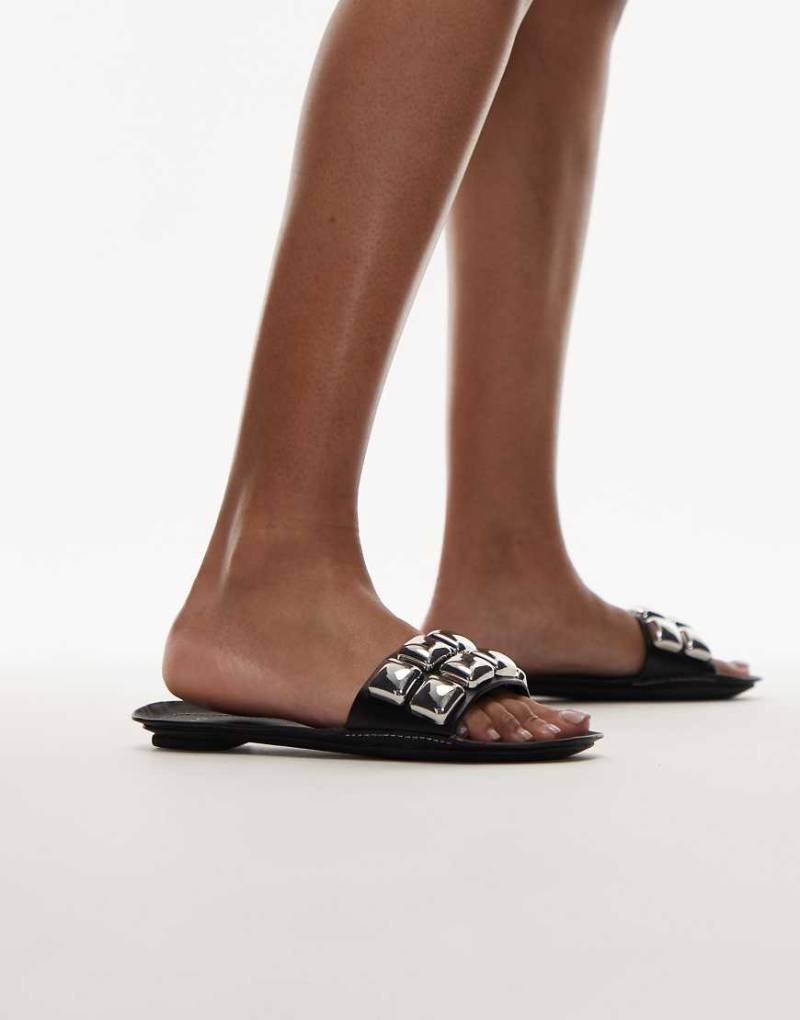 Mango - Mit Nieten besetzte Ledersandalen in Schwarz von Mango