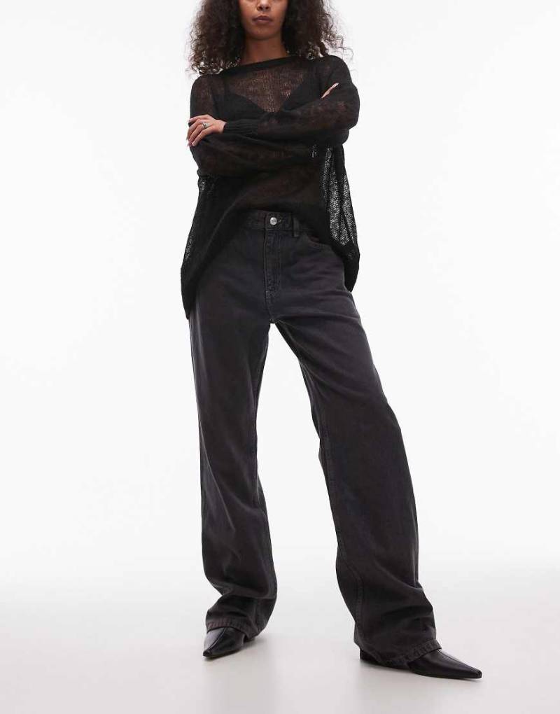 Mango - Mittelhohe Jeans in Schwarz mit lila Waschung und geradem Schnitt von Mango