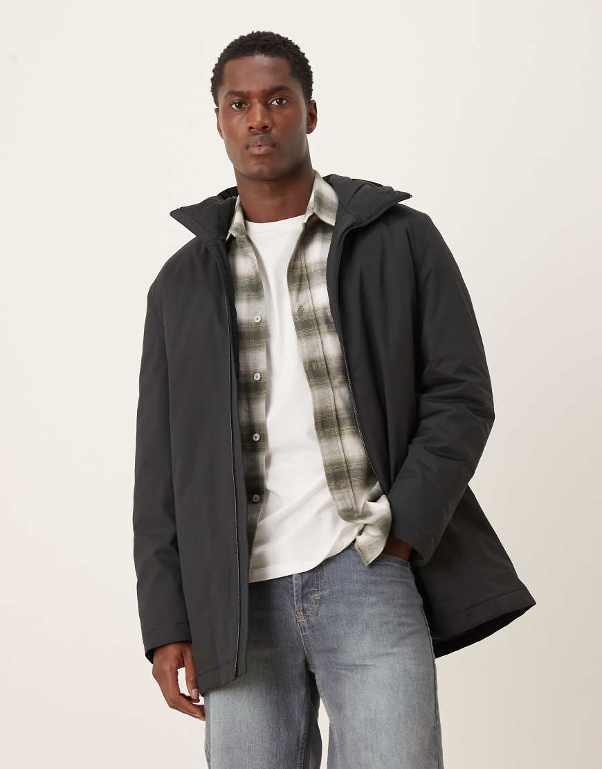 Mango - Mittellanger Parka in Schwarz mit Kapuze von Mango