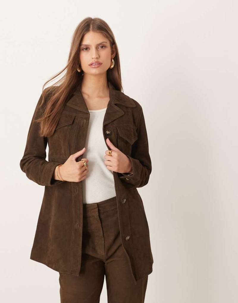 Mango - Monte - Longline-Jacke aus 100% Leder in Braun, Kombiteil-Brown von Mango