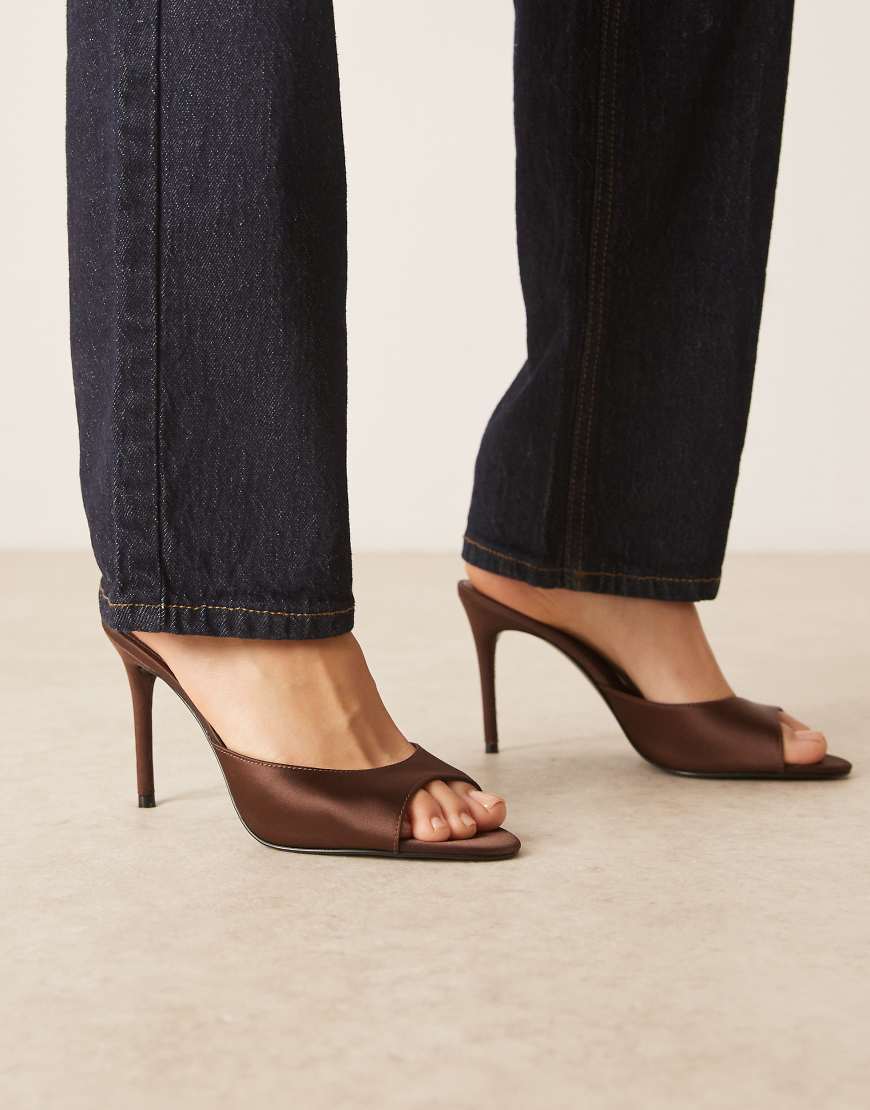 Mango - Mules aus Satin in Schokobraun mit Absatz-Brown von Mango