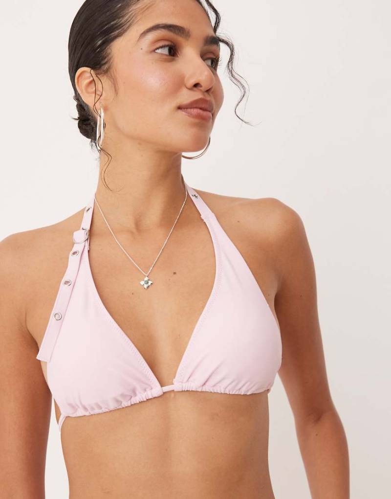 Mango - Neckholder-Bikinioberteil in Blassrosa mit Nietenbesatz von Mango