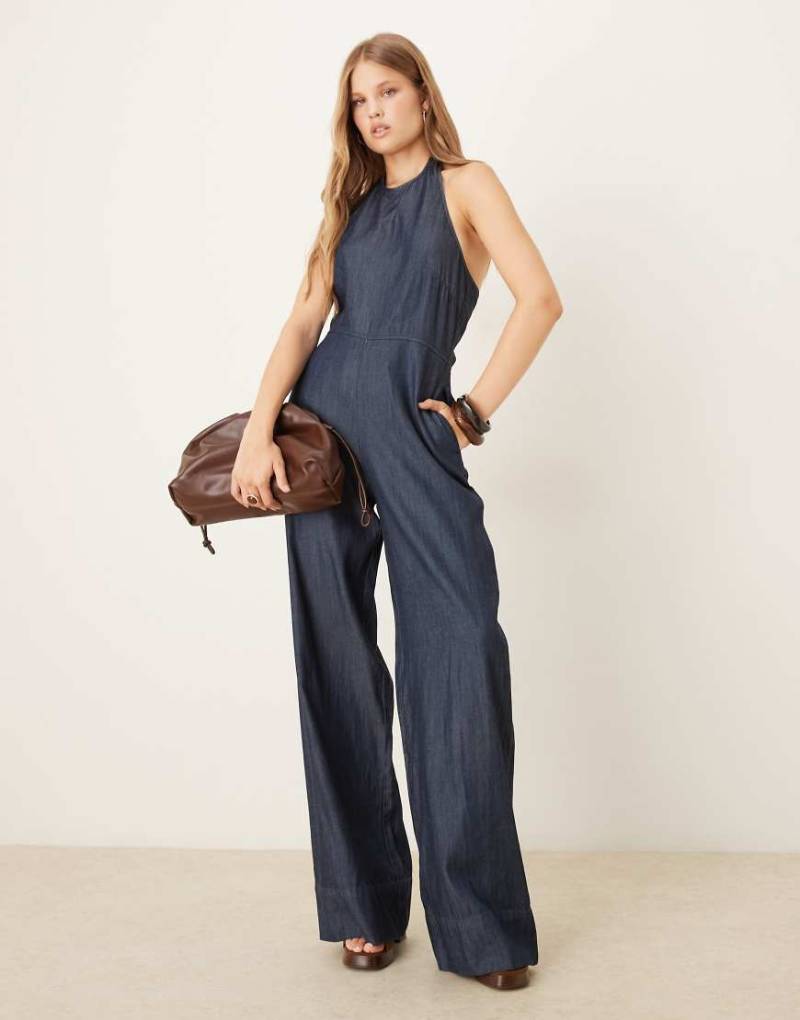 Mango - Neckholder-Jumpsuit aus Denim in Dunkelblau von Mango