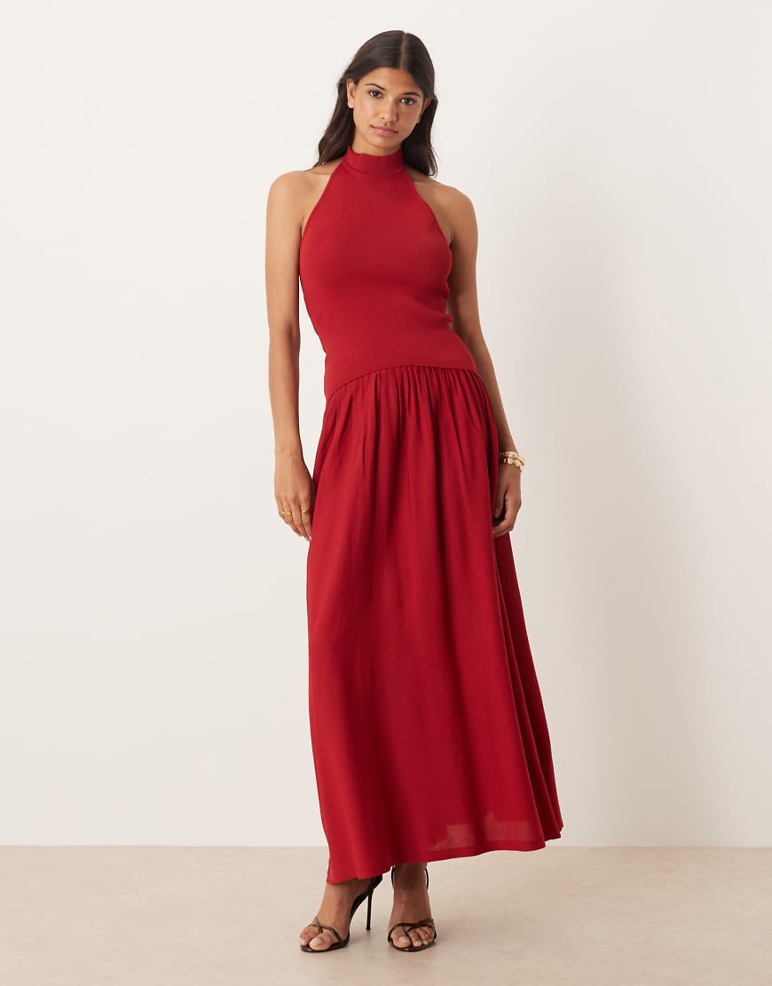 Mango - Neckholder-Maxikleid in Rot mit tiefer Taille von Mango