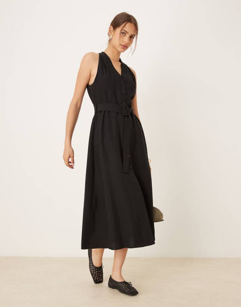Mango - Neckholder-Midikleid in Schwarz mit Knopfleiste von Mango