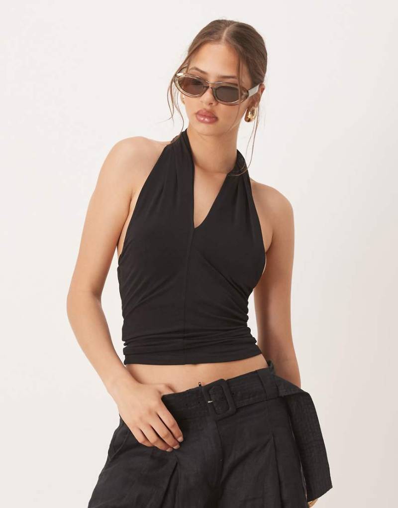 Mango - Neckholder-Oberteil in Schwarz mit überkreuztem Detail von Mango