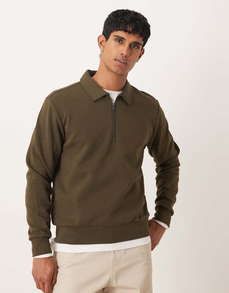 Mango - Oberteil aus Baumwollmix in Khaki mit kurzem Reißverschluss-Grün von Mango