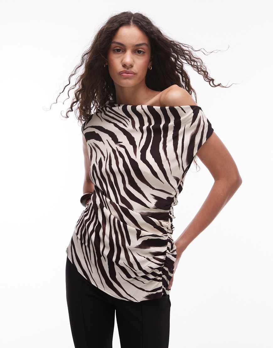 Mango - Oberteil in Weiß mit One-Shoulder-Träger und Zebramuster-Mix Mango - Oberteil in Weiß mit One-Shoulder-Träger und Zebramuster-Mix von Mango