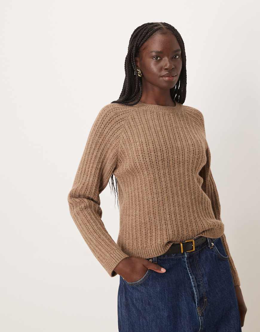 Mango - Offenmaschiger Strickpullover in Hellbraun-Brown von Mango