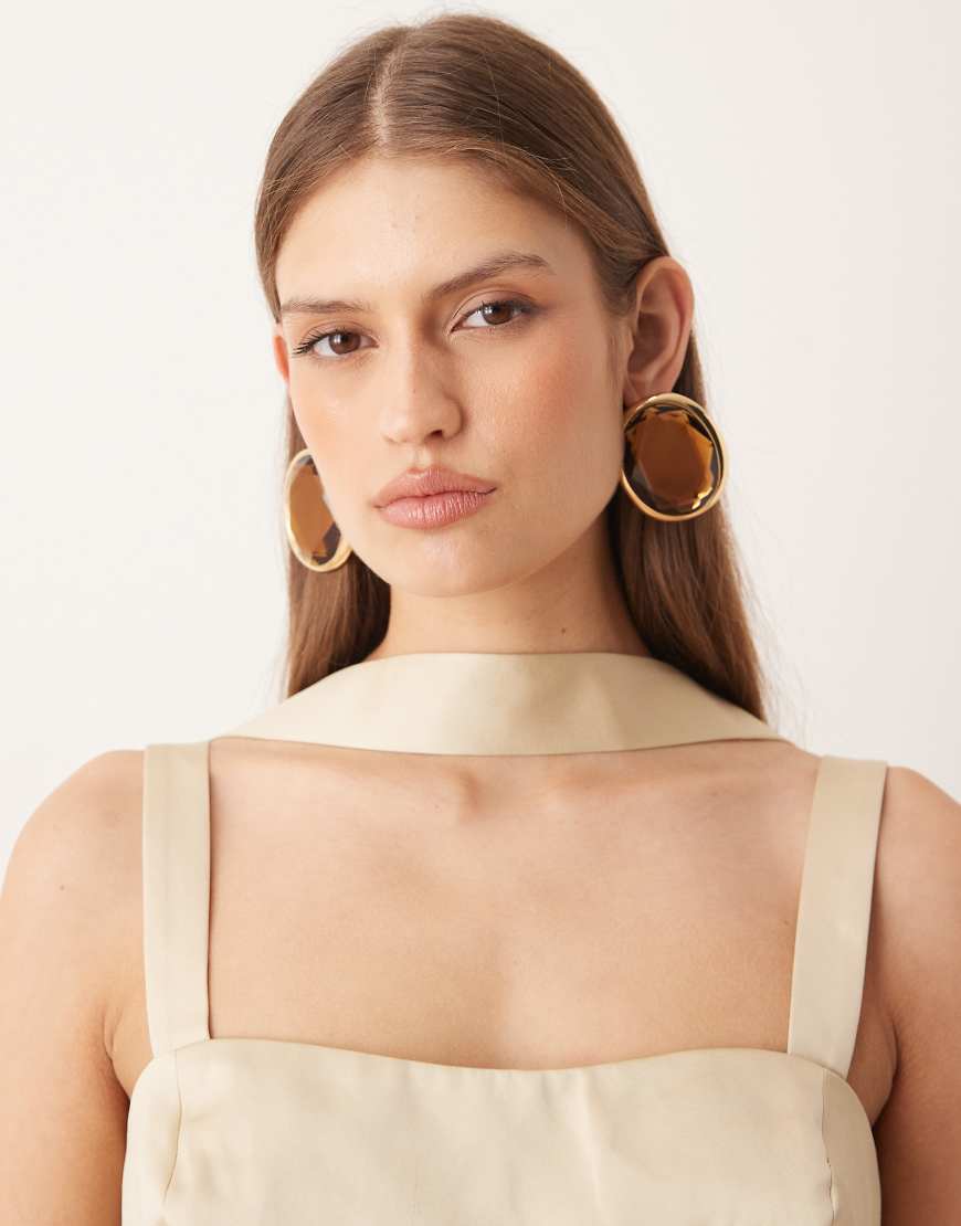 Mango - Ohrringe in Goldoptik mit braunem Schmuckstein-Brown von Mango