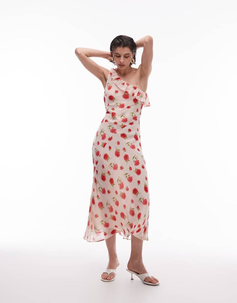 Mango -One-Shoulder-Kleid in Rosa mit Blumenmuster von Mango