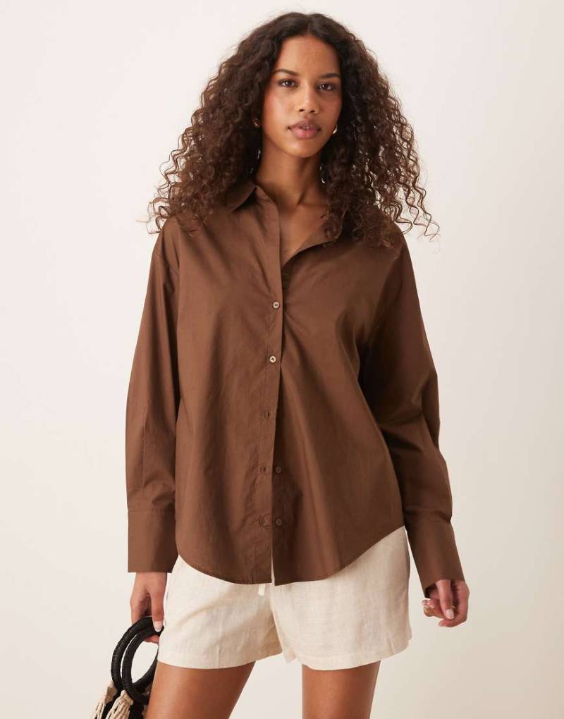 Mango - Oversize-Hemd in Dunkelbraun mit Leinen-Optik von Mango