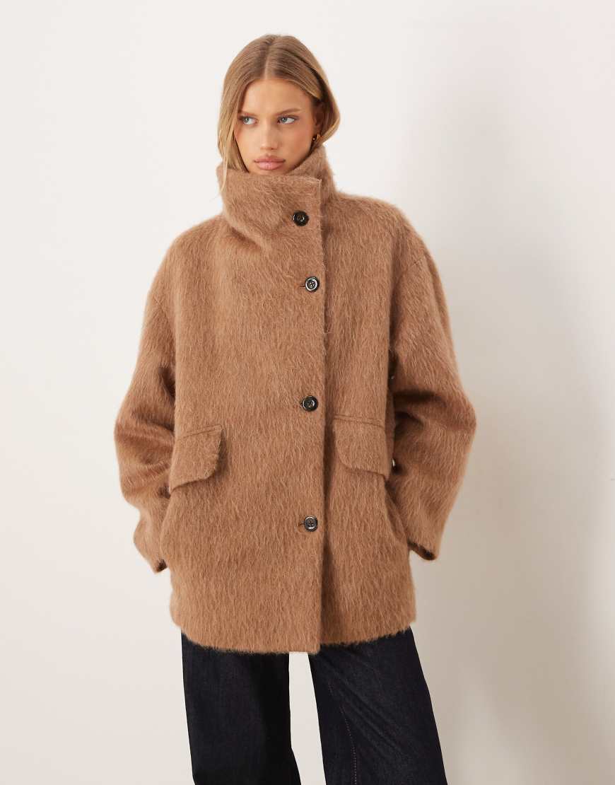 Mango - Oversize-Jacke aus Wollmix in Hellbraun-Brown von Mango