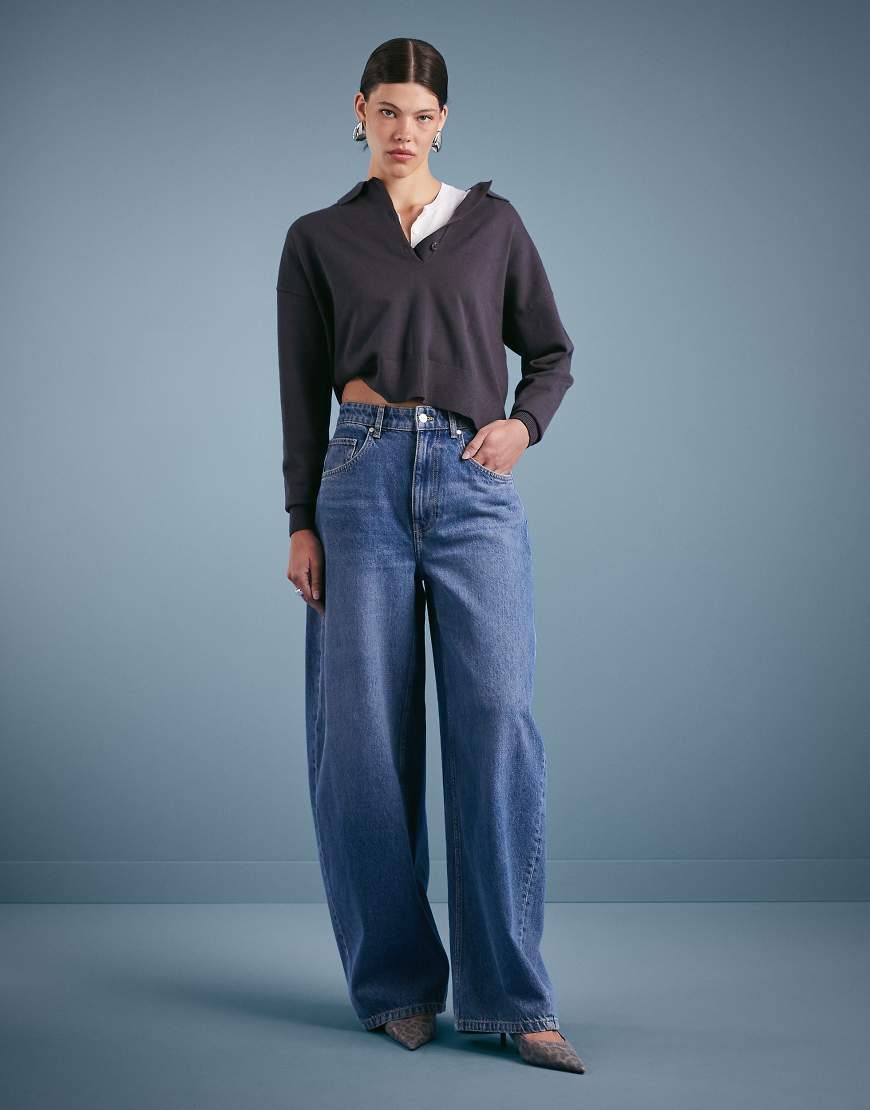 Mango - Oversize-Jeans aus Baumwolle in Mittelblau im Barrel-Leg-Schnitt von Mango