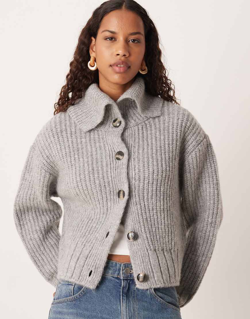 Mango - Oversize-Strickjacke in Grau mit Kragen von Mango