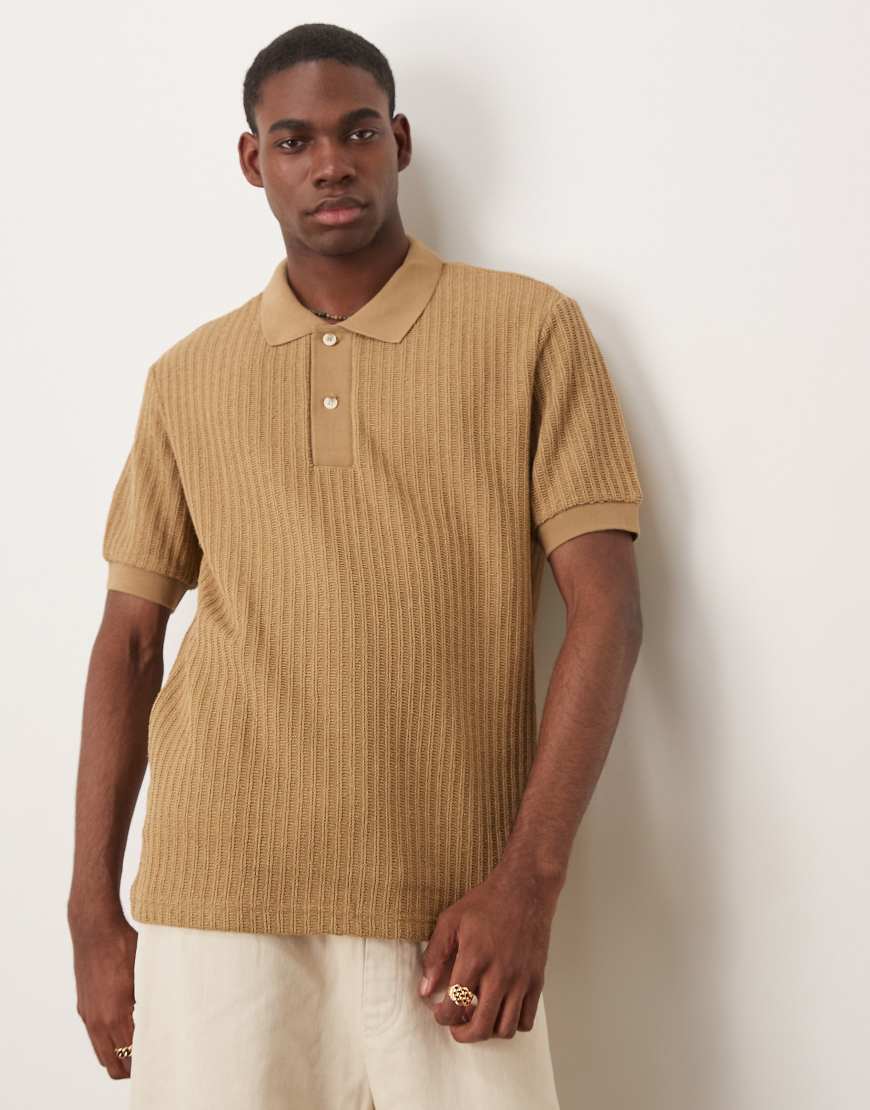 Mango - Polo-Oberteil in Hellbraun aus leichtem Strick von Mango