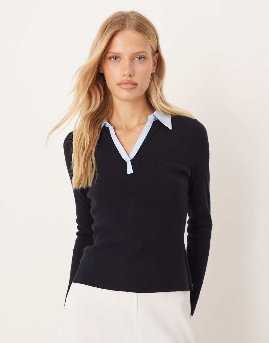 Mango - Polo-Oberteil in Marineblau mit Kontrasteinfassung von Mango